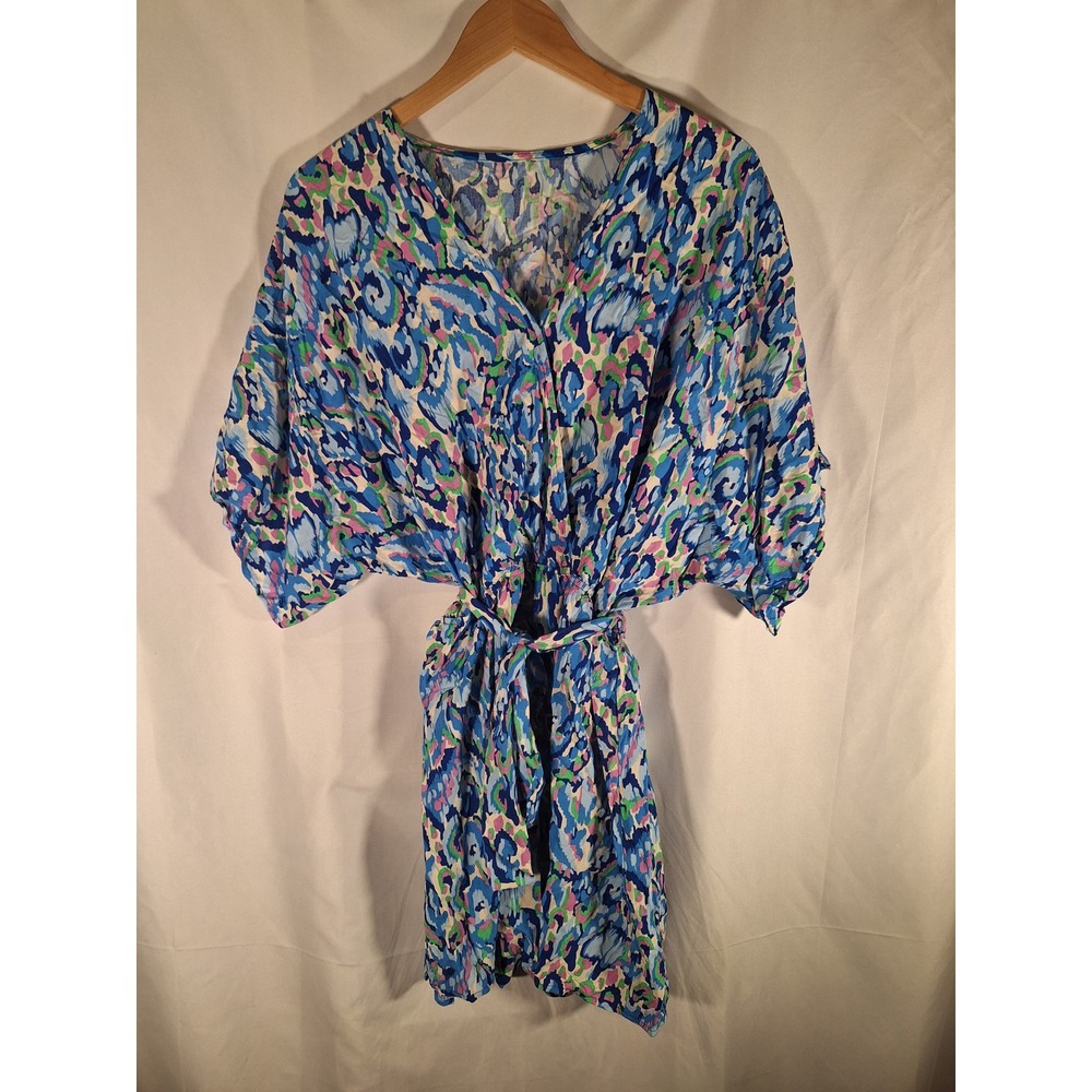 CUPSHE Blue Abstract Print Kaftan Swim Cover Up Dress Tie Waist‎ Womens Size L